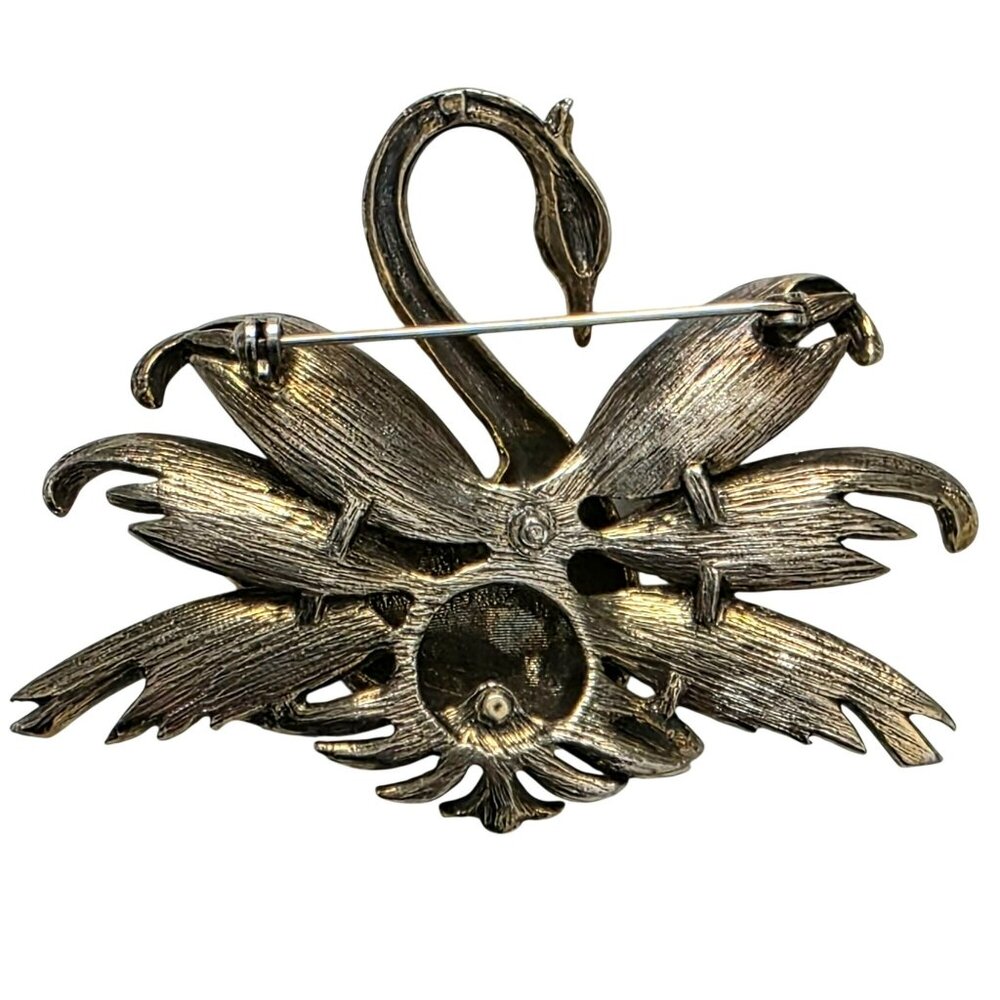 Vintage Swan Brooch Rhinestones Figural Bird Pin Mid Century Statement Gold-Tone - Picture 15 of 15